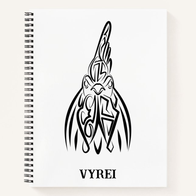 Black and White Tribal Rooster Notebook (Front)