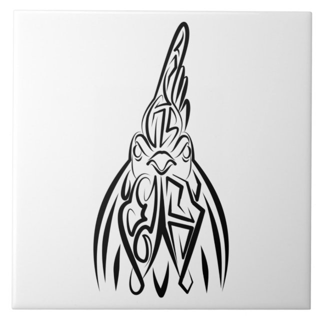 Black and White Tribal Rooster Tile (Front)