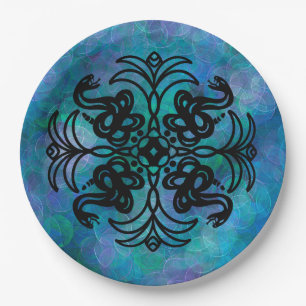 Black and White Tribal Snake Paper Plate
