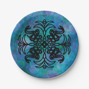 Black and White Tribal Snake Paper Plate