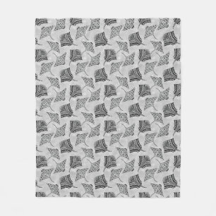 Black and White Tribal Stingrays Fleece Blanket
