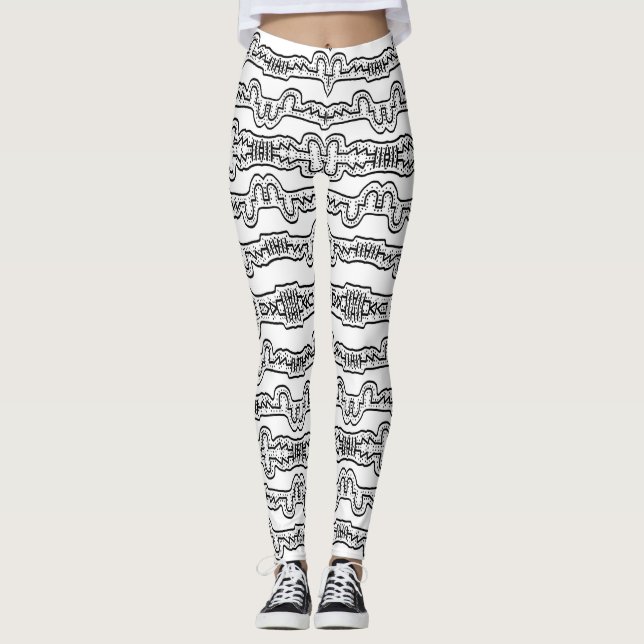Black and white tribal stripes pattern leggings (Front)