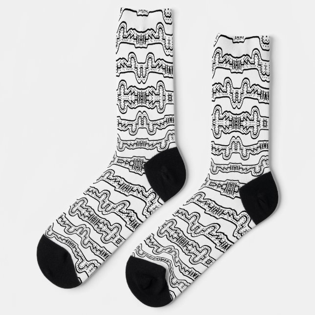 Black and white tribal stripes pattern socks (Left)