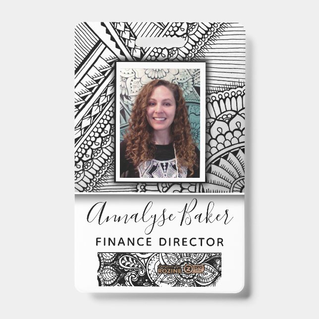 Black and White Tribal Tattoo Employee Photo Name ID Badge (Front)