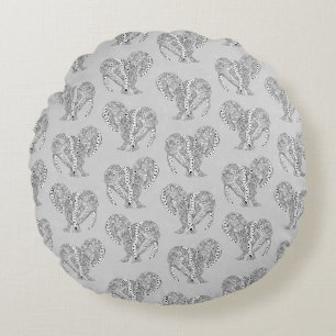 Black and White Tribal Tattoo Manatees Round Cushion