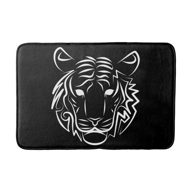 Black and White Tribal Tiger Bath Mat (Front)