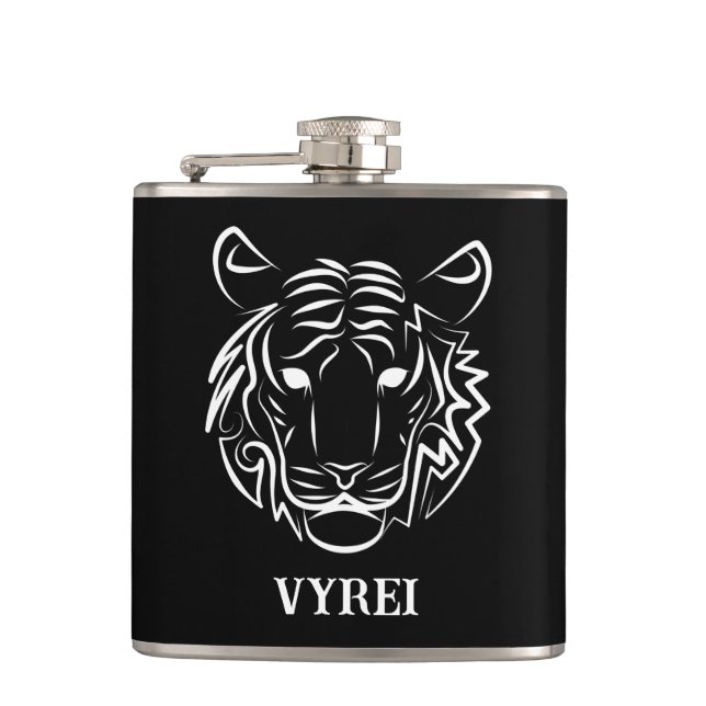 Black and White Tribal Tiger Hip Flask (Front)