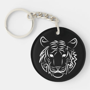 Black and White Tribal Tiger Key Ring