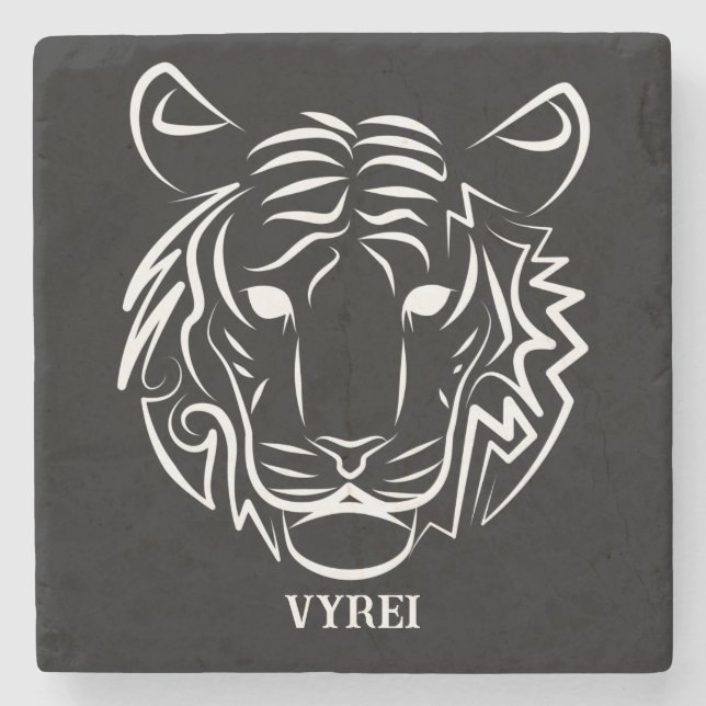 Black and White Tribal Tiger Stone Coaster (Front)
