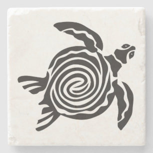 Black and White Tribal Turtle Art Stone Coaster