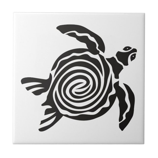 Black and White Tribal Turtle Art Tile (Front)