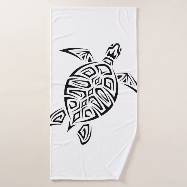 Black And White Tribal Turtle Coastal Bath Towel (Bath Towel)