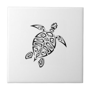 Black And White Tribal Turtle Tile