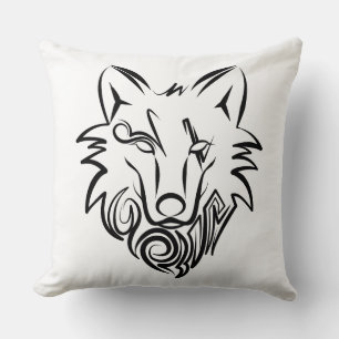 Black and White Tribal Wolf Cushion