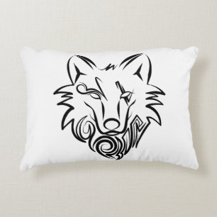 Black and White Tribal Wolf Decorative Cushion