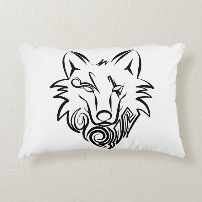 Black and White Tribal Wolf Decorative Cushion (Front)
