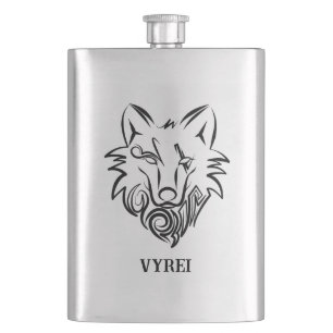 Black and White Tribal Wolf Hip Flask