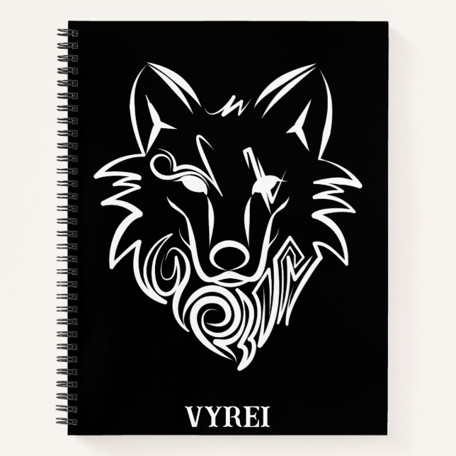 Black and White Tribal Wolf Notebook (Front)