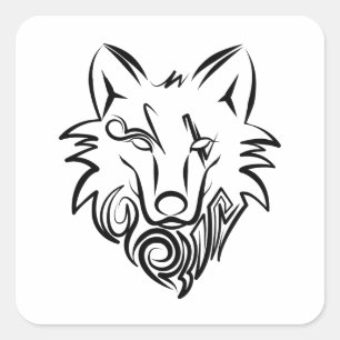 Black and White Tribal Wolf Square Sticker