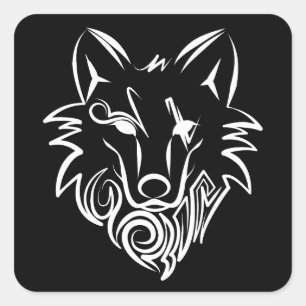 Black and White Tribal Wolf Square Sticker