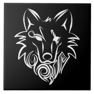 Black and White Tribal Wolf Tile