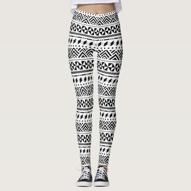 Black and White Tribal Zigzag or Chios Zysta Leggings (Front)