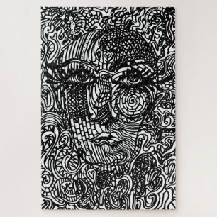 Black and White Trippy Line Portrait Jigsaw Puzzle