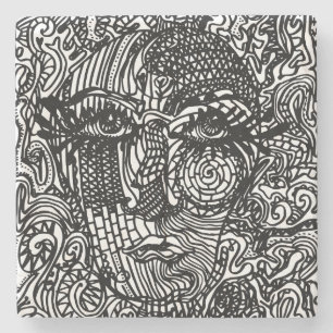 Black and White Trippy Line Portrait  Stone Coaster