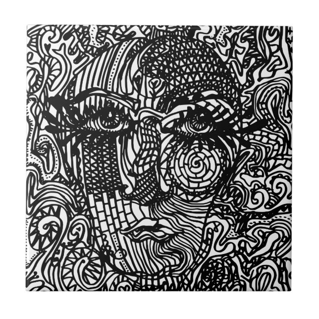 Black and White Trippy Line Portrait  Tile (Front)