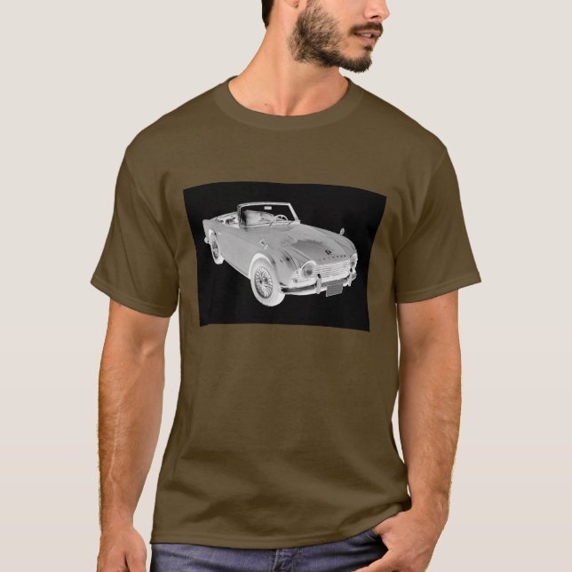 Black And White Triumph Tr4  Sports Car T-Shirt (Front)