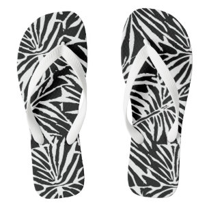 Black And White Tropical Leaf Repeating Pattern Jandals