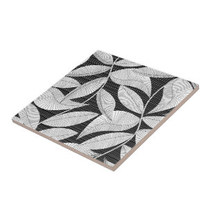 Black and white tropical leaf tile