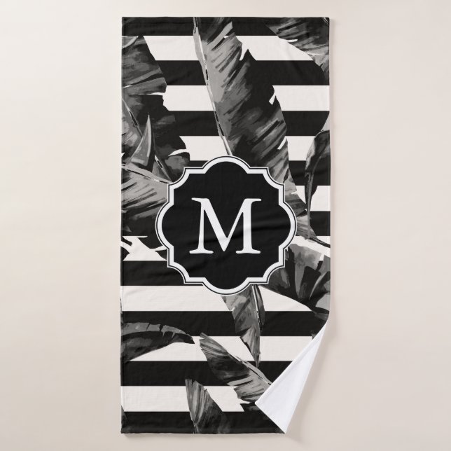 Black and White Tropical Leaves Bath Towel Set (Bath Towel)