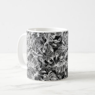 Black and White Tropical Leaves Coffee Mug