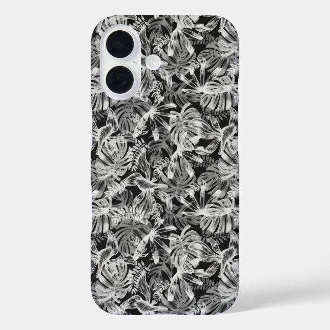 Black and White Tropical Leaves Phone Case (Back)