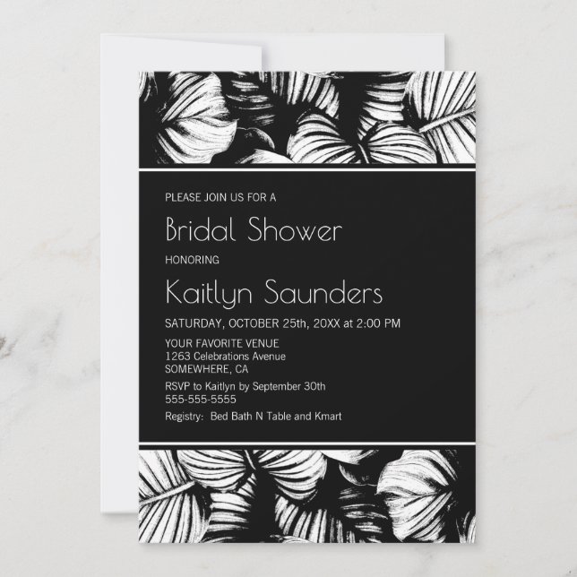 Black and White Tropical Palm Bridal Shower Invitation (Front)