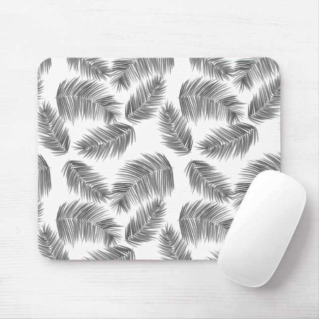 Black and White Tropical Palm Leaves Pattern Mouse Pad (With Mouse)