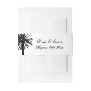 Black and white tropical palm tree beach wedding invitation belly band