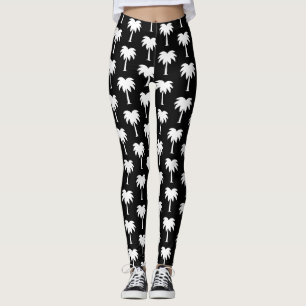 Black and white tropical palm tree pattern leggings