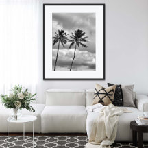 Black and White Tropical Palm Trees Photography