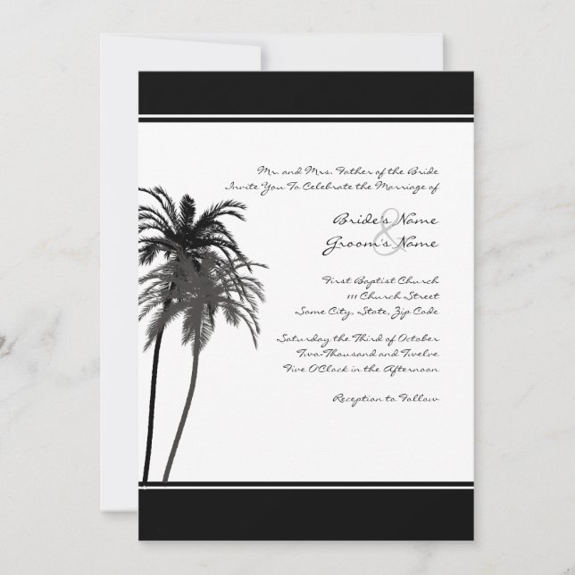 Black and White Tropical Palms Invitation (Front)