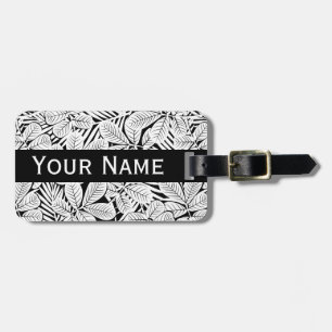 Black and white tropical plants luggage tag