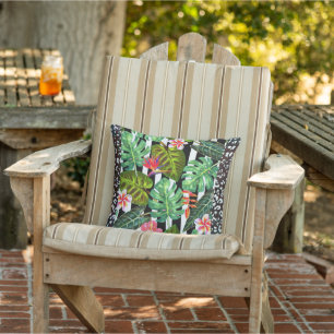 Black and White Tropical Throw Pillow