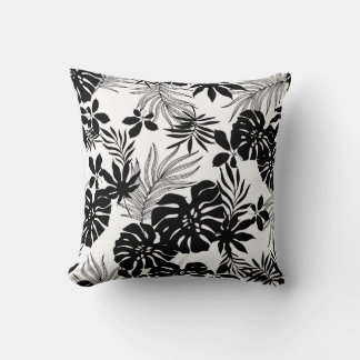Black and White Tropics: Silhouetted Nature Cushion