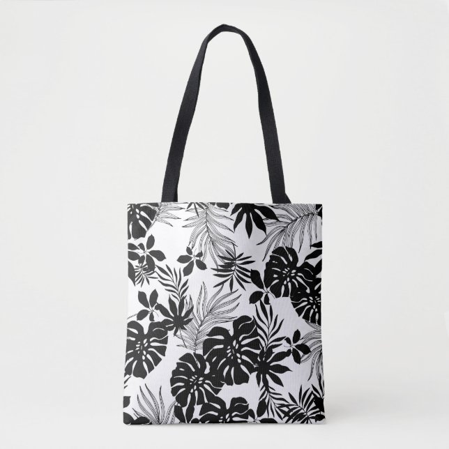 Black and White Tropics: Silhouetted Nature Tote Bag (Front)
