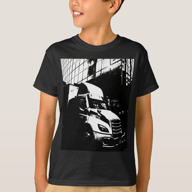 Black and White Truck in City Scene T-Shirt (Front)