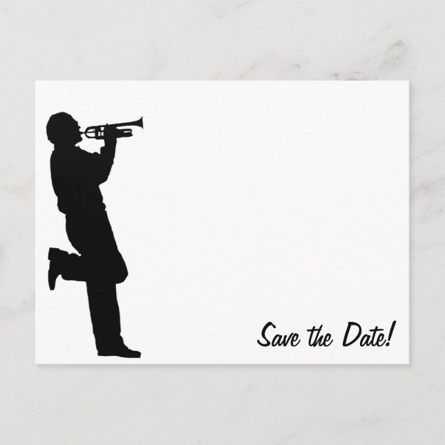 Black and White Trumpet Jazz Musician Announcement Postcard (Front)