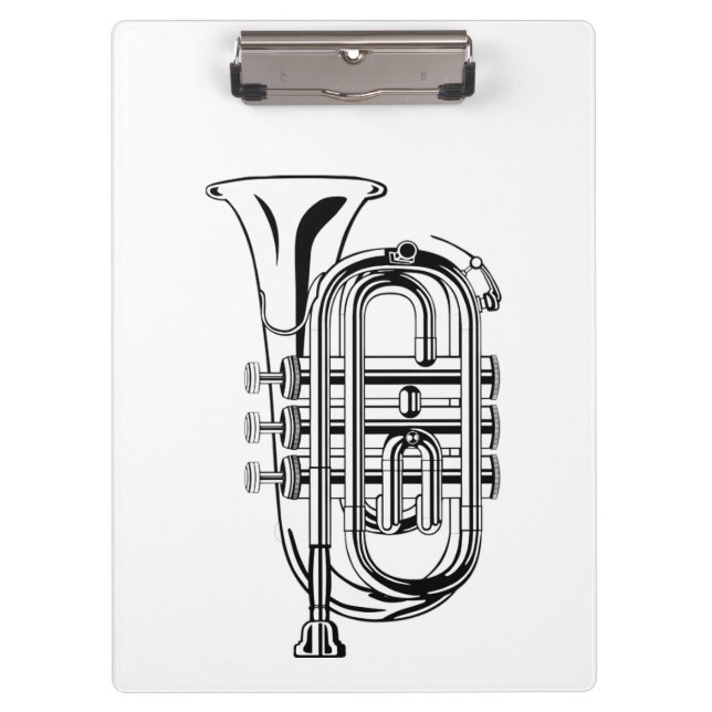 Black and White Trumpet Sketch Musical Instrument Clipboard (Front)