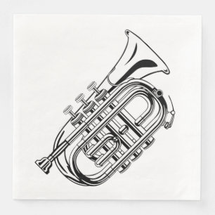 Black and White Trumpet Sketch Musical Instrument Napkin