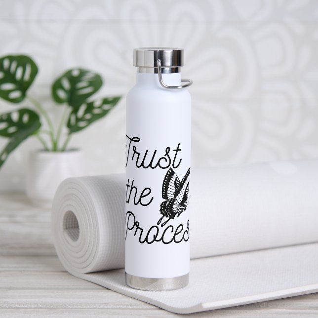 Black and White Trust the Process Butterfly Water Bottle (Yoga)